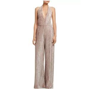 Black Halo  Denley Pleated GOLD  crushed Velvet Jumpsuit size 2